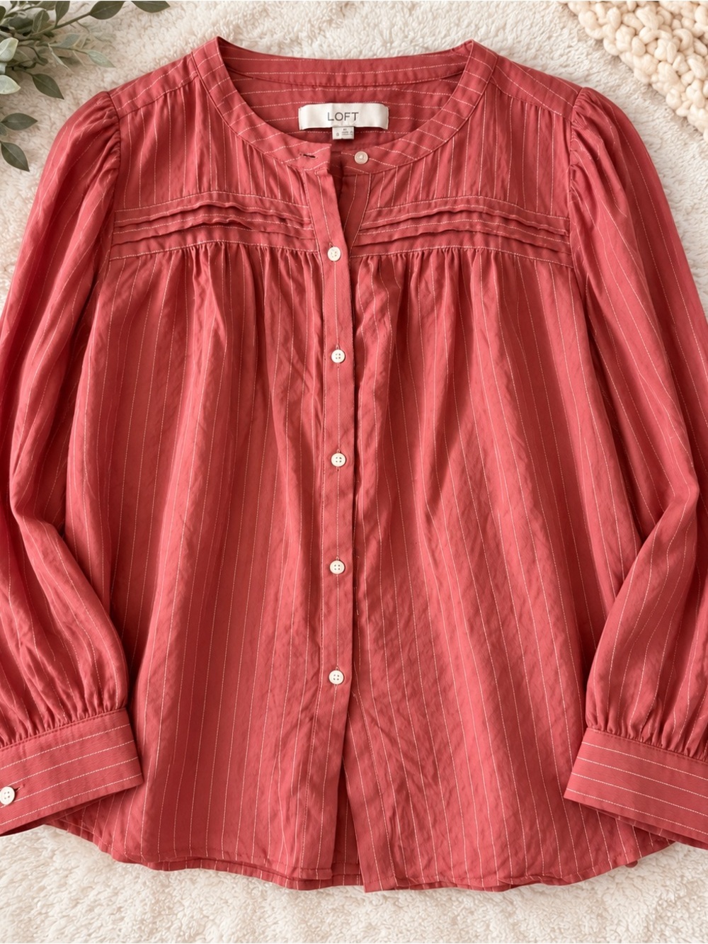 Women’s LOFT Coral Striped Blouse | Size M